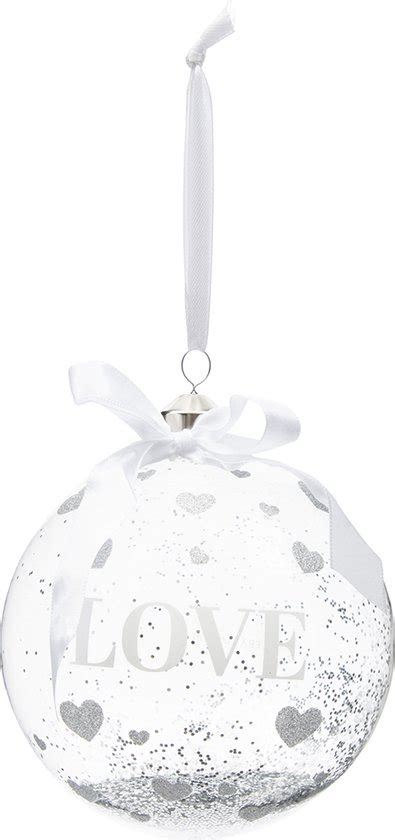 Riviera Maison Kerstbal Hartjes Print Kerstboom Decoratie Met Glitter