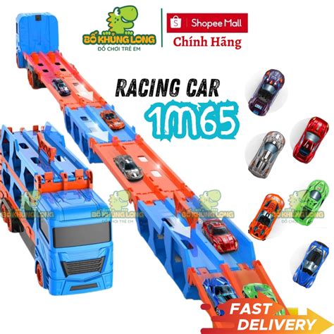 Ô Tô Đường Đua Dài 1m65 2 Tầng Kèm 6 Xe Sắt Xe Hot Wheels Đường Đua Xe Container Đồ Chơi Cho Bé