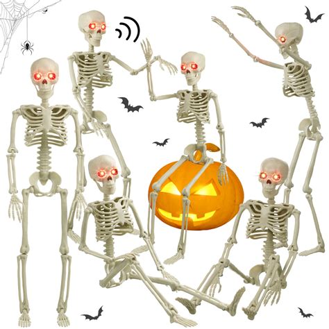 Buy 6 Pcs Halloween Skeleton with Light Eyes Head Making Sounds Full ...