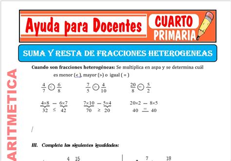 Suma Y Resta De Fracciones Heterog Neas Para Cuarto De Primaria Ayuda