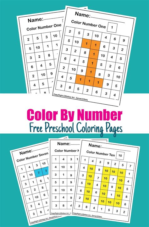 color  number  numbers activity squares  preschool coloring sheets