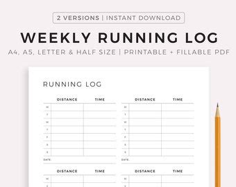 Weekly Running Log Printable Template, Running Journal, Cardio Training Log, Running Tracker ...