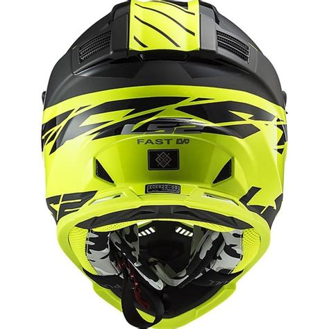 Casco Cross Enduro Moto Ls2 MX437 FAST EVO Roar Nero Opaco Giallo Fluo