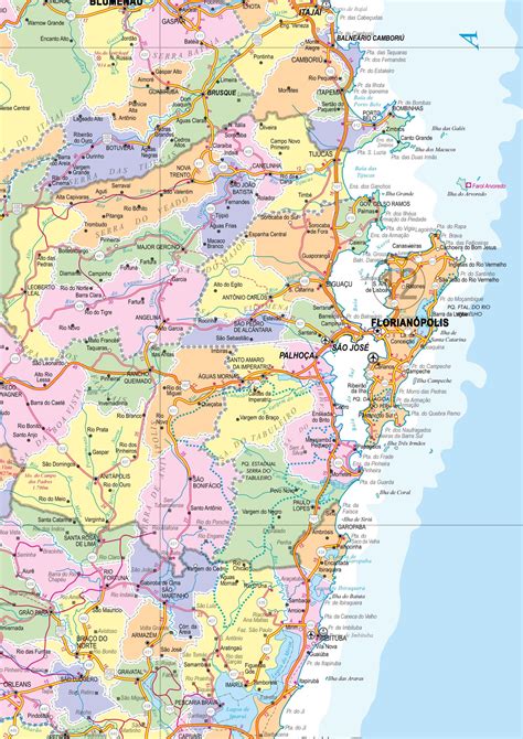 Mapa Político De Santa Catarina - Mapa Do Estado De Santa Catarina Político E Rodoviário - Ref: 516 ...