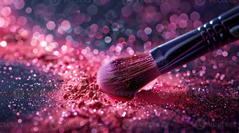 AI generated Makeup brush with pink eyeshadow palette on shiny glitter ...