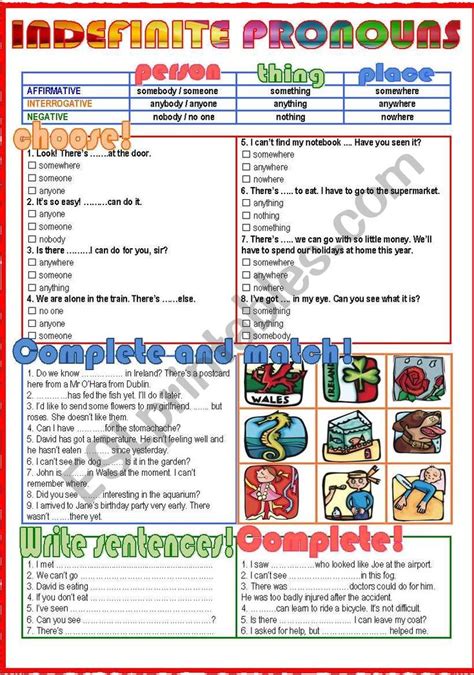 Indefinite Pronouns Worksheet Grade 1