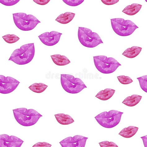 Watercolor Seamless Pattern With Lips And Smile Stock Illustration ...