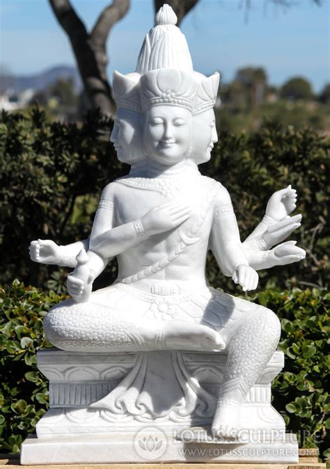 White Marble Seated Hindu God Brahma Sculpture Perfect For Home Garden