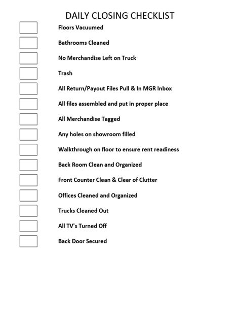 Daily Closing Checklist | PDF