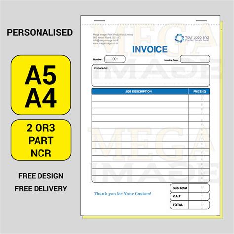 Invoice Receipt Personalised Printed Ncr A A Size