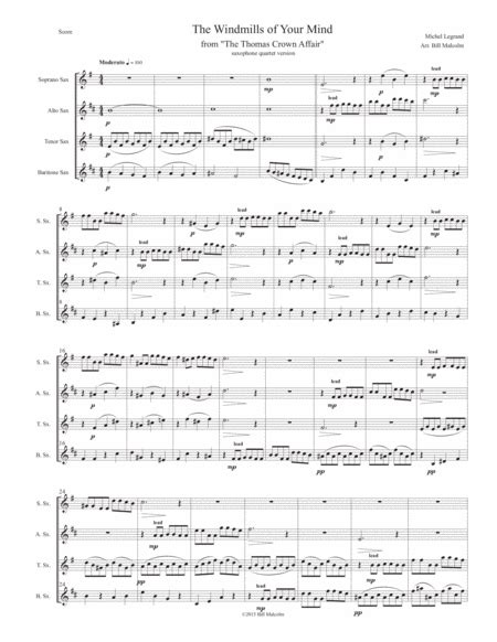 The Windmills Of Your Mind Arr Bill Malcolm Sheet Music Michel