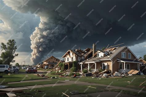 Premium Photo | Houses destruction with tornado catastrophe