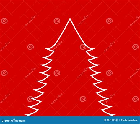 Christmas Tree Outline Shape Drawing On Red Background Christmas Card Stock Vector