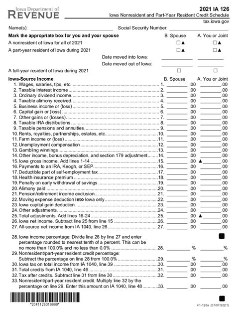 2021 Form Ia Dor Ia 126 Fill Online Printable Fillable Blank Pdffiller