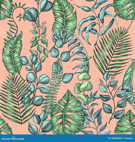 Seamless Pattern With Palm Leaves Vector Illustration For Fabric Print