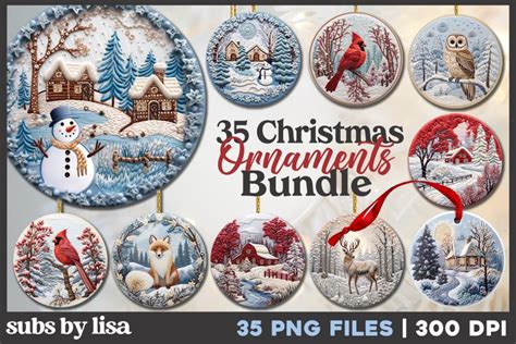 3d Christmas Ornaments Stickers Sublimation Png Bundle