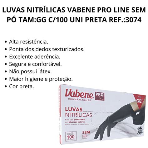 Luvas Nitr Licas Vabene Pro Line Sem P Tam Gg C Uni Preta Ref