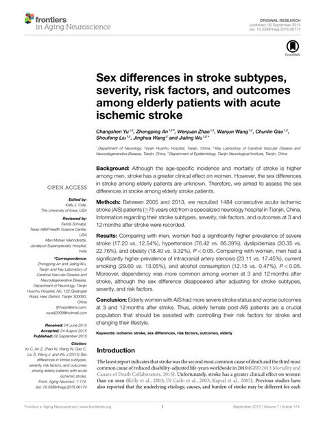 PDF Sex Differences In Stroke Subtypes Severity Risk Factors And