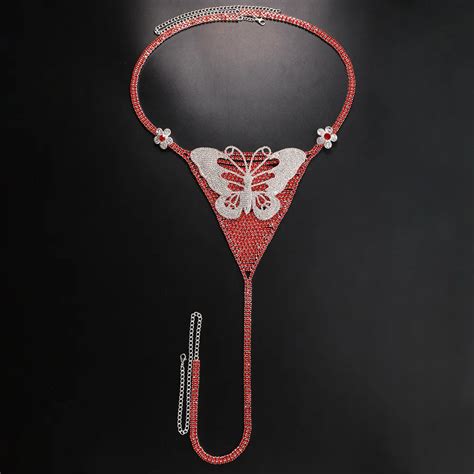 Sexy Bikini Lingerie Thong Jewelry Panties Bikini Beach Underwear Pink Butterfly Bling Crystal