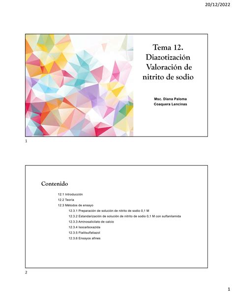 SOLUTION Tema 12 Diazotizaci N Valoraci N De Nitrito De Sodio Studypool