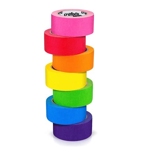 Craftzilla Colored Masking Tape 7 Roll Multi Pack 210 Feet x 1 Inch of ...