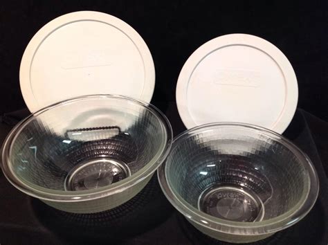 Vintage Pyrex Glass Nesting Mixing Bowls W Lids Basketweave 322