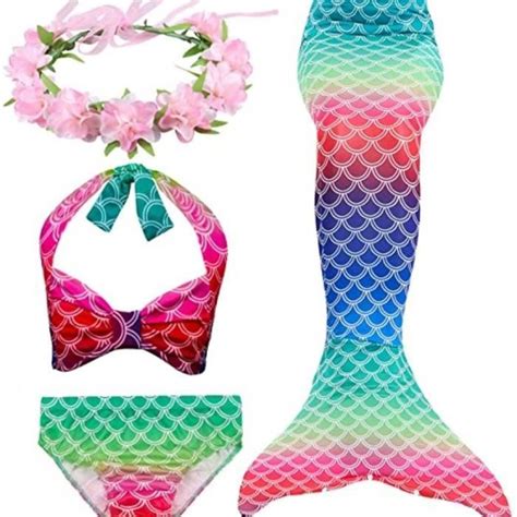 Costume de Natation Filles sirène G Inclus PCS Bikini Maillot de Bain et Bandeau