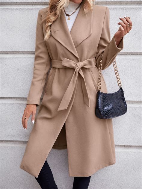 SHEIN Privé Waterfall Collar Belted Overcoat SHEIN USA