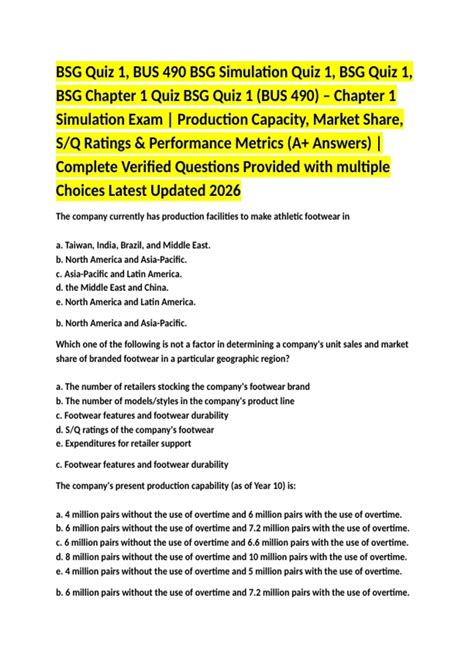 BSG Quiz 1 (BUS 490) – Chapter 1 Simulation Exam | Production, Market