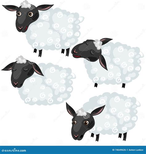 Cartoon Sheep In Four Poses Vector Animal Stock Vector Illustration