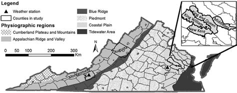 A Map Of Virginia Marked With Physiographic Provinces Counties Of