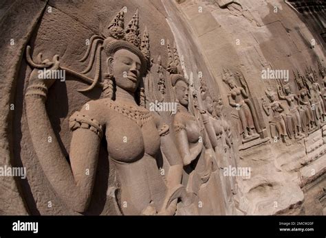 Carvings Of Apsara Dancers Angkor Wat Temple Siem Riep Cambodia