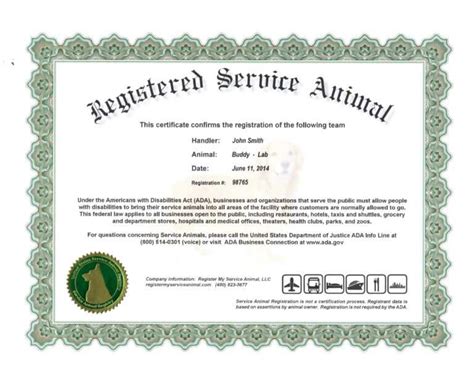 Service Dog Certificate Template