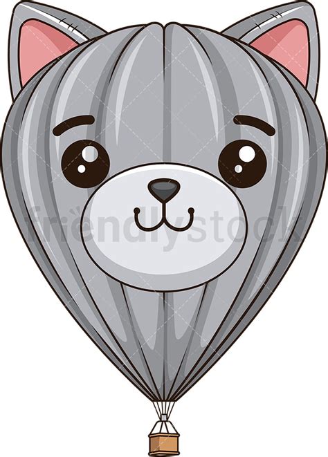 Cute Cat Face Hot Air Balloon Cartoon Clipart Vector Friendlystock