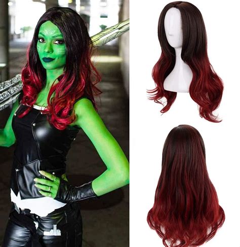 Topcosplay Womens Wig Long Deep Wave Cosplay Halloween Costume Wigs Purple Red