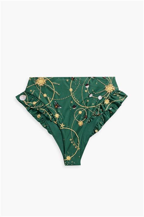 Agua Bendita Jengigre Astro Esmeralda Embellished Ruffled High Rise Bikini Briefs In Green Lyst