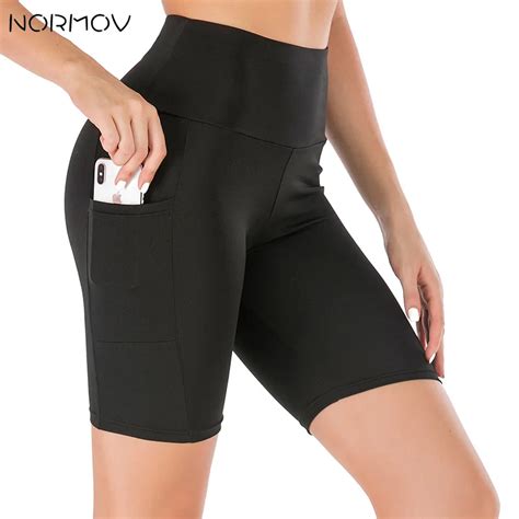 Normov High Waist Gym Shorts Women Black Pocket Yoga Shorts Women