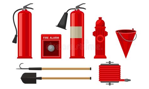 Firefighting Equipments Vector Illustrated Set Isolated on White ...