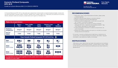 Tabla Dosificadora CPC 30 R Cemento Portland Compuesto CPC 30 R