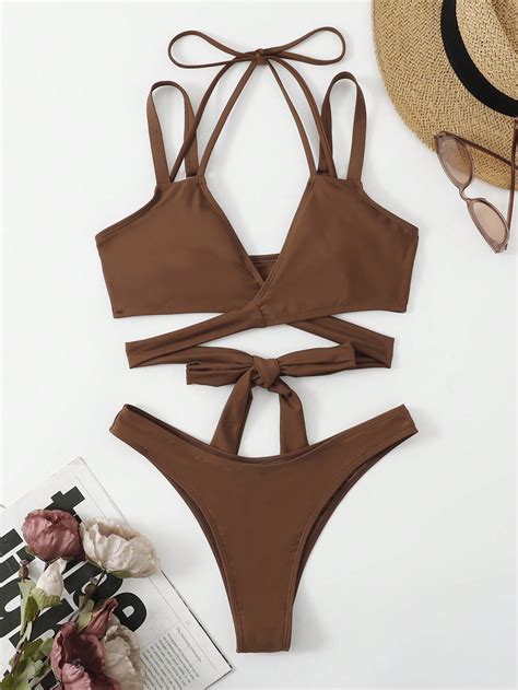 Criss Cross Halter Bikini Swimsuit SHEIN USA