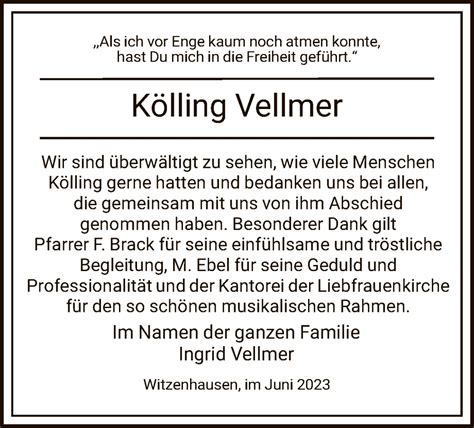 Traueranzeigen von Kölling Vellmer Trauer HNA de