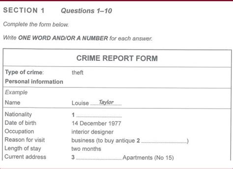 IELTS Listening Note Form Completion Questions