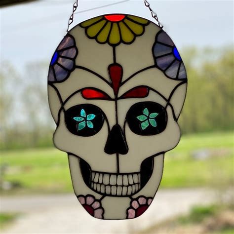 Day Of The Dead Sugar Skull In Stained Glass Etsy