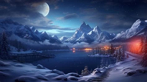 Premium AI Image | Snowy Night Background