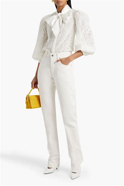 ALICE OLIVIA Brentley Pussy Bow Satin Paneled Corded Lace Blouse THE OUTNET
