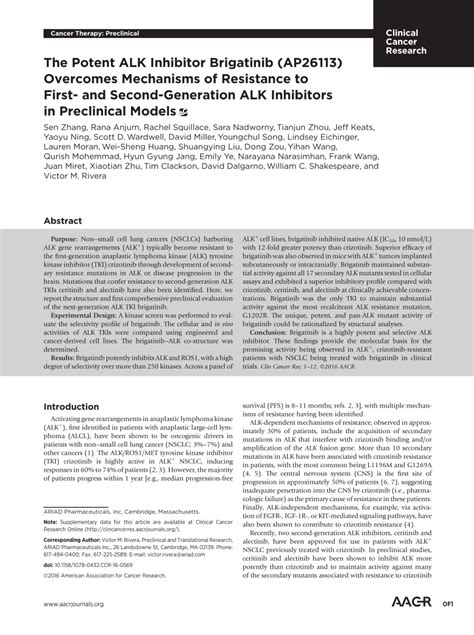 PDF The Potent ALK Inhibitor Brigatinib AP26113 Overcomes