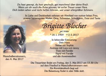 Traueranzeigen Von Brigitte Blocher Schwarzw Lder Bote Trauer