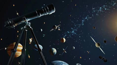 space telescope viewing planets, astronomy wallpaper, solar system illustration, deep space ...