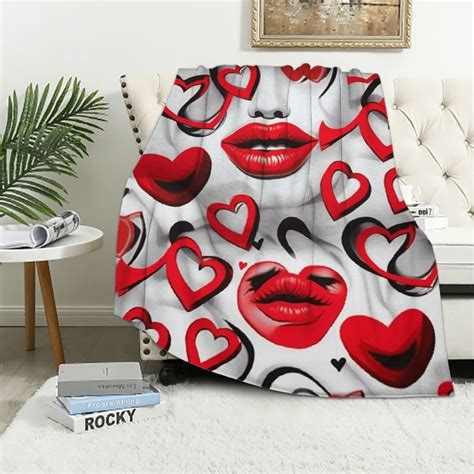 Nawypu Sexy Red Lip Flannel Throw Blanket Valentine S Day Female Mouth