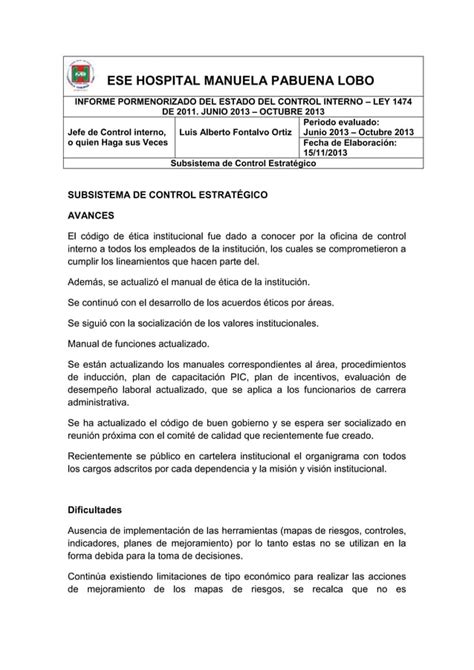 Informe Pormenorizado Del Estado De Control Interno Pdf